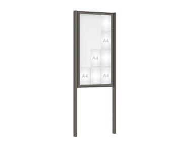 Schaukasten Klassik mit Pfosten Farbe:Procity grau|Abmessungen:12 A4 - B 750 x H 1350 mm - Flügeltür|Pfosten:Mittelpfosten zum Einbetonieren