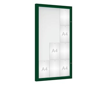 Schaukasten Klassik Farbe:RAL 6005|Verglasung:Plexichocs|Abmessungen:12 A4 – B 750 x H 1350 mm