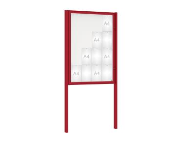 Schaukasten Klassik mit Pfosten Farbe:RAL 3004|Abmessungen:16 A4 - B 1000 x H 1350 mm - Flügeltür|Pfosten:Mittelpfosten zum Einbetonieren