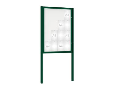 Schaukasten Klassik mit Pfosten Farbe:RAL 6005|Abmessungen:16 A4 - B 1000 x H 1350 mm - Flügeltür|Pfosten:Mittelpfosten zum Einbetonieren