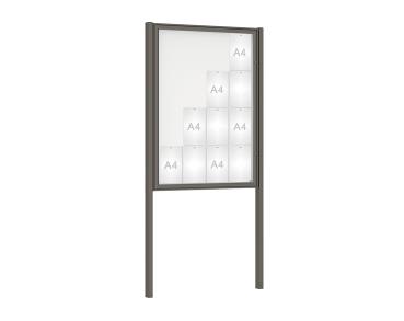 Schaukasten Klassik mit Pfosten Farbe:Procity grau|Abmessungen:16 A4 - B 1000 x H 1350 mm - Flügeltür|Pfosten:Mittelpfosten zum Einbetonieren