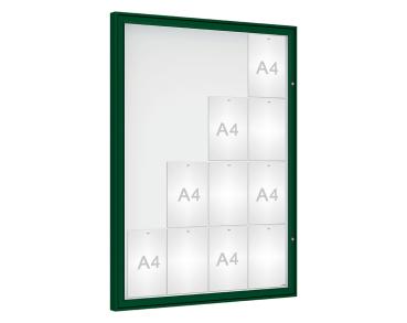 Schaukasten Klassik Farbe:RAL 6005|Verglasung:Plexichocs|Abmessungen:16 A4 – B 1000 x H 1350 mm