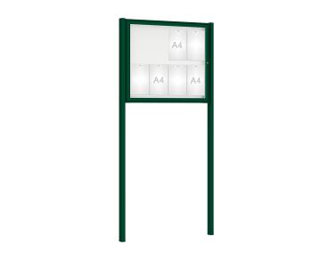 Schaukasten Klassik mit Pfosten Farbe:RAL 6005|Abmessungen:8 A4 - B 980 x H 830 mm - Flügeltür|Pfosten:Mittelpfosten zum Einbetonieren