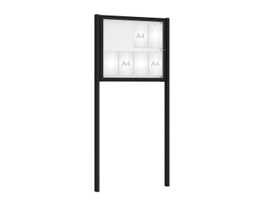 Schaukasten Klassik mit Pfosten Farbe:RAL 9005|Abmessungen:8 A4 - B 980 x H 830 mm - Flügeltür|Pfosten:Mittelpfosten zum Einbetonieren