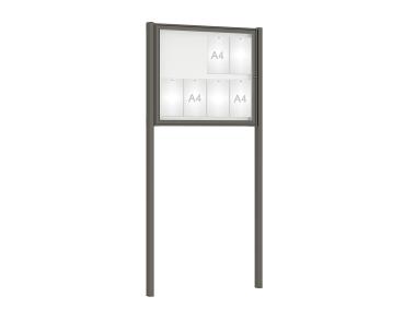 Schaukasten Klassik mit Pfosten Farbe:Procity grau|Abmessungen:8 A4 - B 980 x H 830 mm - Flügeltür|Pfosten:Mittelpfosten zum Einbetonieren