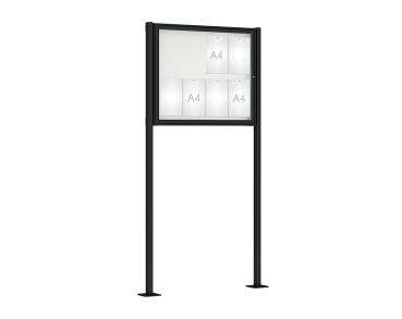 Schaukasten Klassik mit Pfosten Farbe:RAL 9005|Abmessungen:8 A4 - B 980 x H 830 mm - Flügeltür|Pfosten:Pfosten-Set auf Bodenplatten