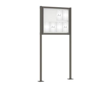 Schaukasten Klassik mit Pfosten Farbe:Procity grau|Abmessungen:8 A4 - B 980 x H 830 mm - Flügeltür|Pfosten:Pfosten-Set auf Bodenplatten
