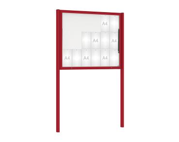 Schaukasten Klassik mit Pfosten Farbe:RAL 3004|Abmessungen:18 A4 - B 1330 x H 1080 mm - Klapptür|Pfosten:Mittelpfosten zum Einbetonieren