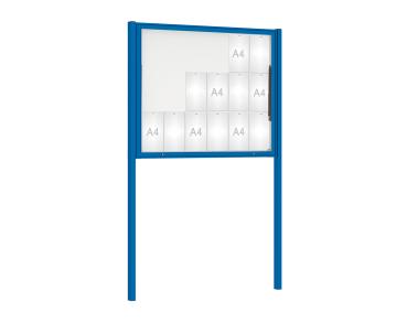 Schaukasten Klassik mit Pfosten Farbe:RAL 5010|Abmessungen:18 A4 - B 1330 x H 1080 mm - Klapptür|Pfosten:Mittelpfosten zum Einbetonieren