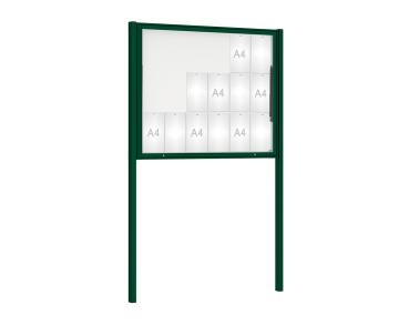 Schaukasten Klassik mit Pfosten Farbe:RAL 6005|Abmessungen:18 A4 - B 1330 x H 1080 mm - Klapptür|Pfosten:Mittelpfosten zum Einbetonieren