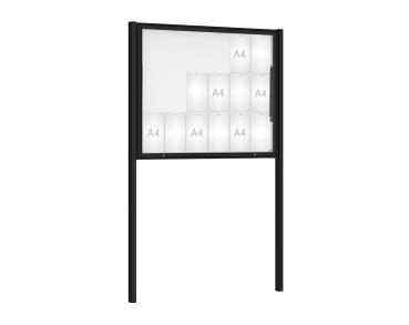 Schaukasten Klassik mit Pfosten Farbe:RAL 9005|Abmessungen:18 A4 - B 1330 x H 1080 mm - Klapptür|Pfosten:Mittelpfosten zum Einbetonieren