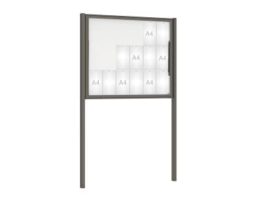 Schaukasten Klassik mit Pfosten Farbe:Procity grau|Abmessungen:18 A4 - B 1330 x H 1080 mm - Klapptür|Pfosten:Mittelpfosten zum Einbetonieren