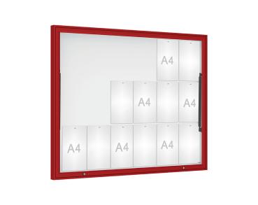 Schaukasten Klassik Farbe:RAL 3004|Verglasung:Plexichocs|Abmessungen:18 A4 - B 1330 x H 1080 mm