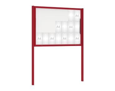 Schaukasten Klassik mit Pfosten Farbe:RAL 3004|Abmessungen:21 A4 - B 1600 x H 1130 mm - Klapptür|Pfosten:Mittelpfosten zum Einbetonieren