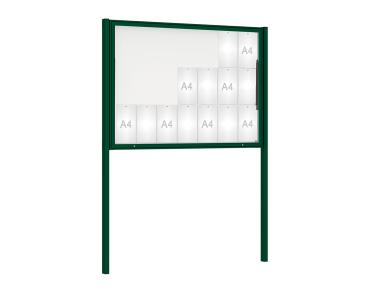 Schaukasten Klassik mit Pfosten Farbe:RAL 6005|Abmessungen:21 A4 - B 1600 x H 1130 mm - Klapptür|Pfosten:Mittelpfosten zum Einbetonieren