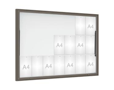 Schaukasten Klassik Farbe:Procity grau|Verglasung:Plexichocs|Abmessungen:21 A4 - B 1600 x H1130 mm