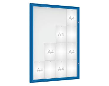 Schaukasten Klassik Farbe:RAL 5010|Verglasung:Securitglas|Abmessungen:16 A4 – B 1000 x H 1350 mm