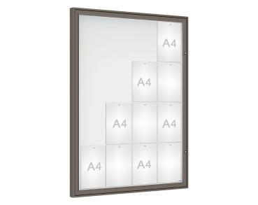 Schaukasten Klassik Farbe:Procity grau|Verglasung:Securitglas|Abmessungen:16 A4 – B 1000 x H 1350 mm