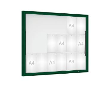Schaukasten Klassik Farbe:RAL 6005|Verglasung:Securitglas|Abmessungen:18 A4 - B 1330 x H 1080 mm