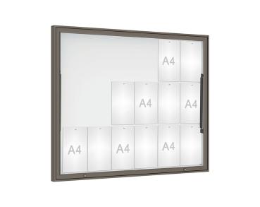 Schaukasten Klassik Farbe:Procity grau|Verglasung:Securitglas|Abmessungen:18 A4 - B 1330 x H 1080 mm