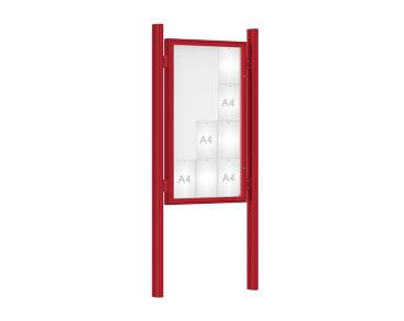 Schaukasten 1000 mit Quatro-Pfosten Farbe:RAL 3004|Abmessungen:12 A4 - B 750 x H 1350 mm - Flügeltür|Pfosten:Mittelpfosten zum Einbetonieren - Ohne Titelleiste