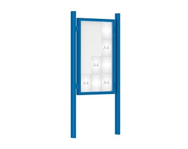 Schaukasten 1000 mit Quatro-Pfosten Farbe:RAL 5010|Abmessungen:12 A4 - B 750 x H 1350 mm - Flügeltür|Pfosten:Mittelpfosten zum Einbetonieren - Ohne Titelleiste