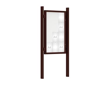 Schaukasten 1000 mit Quatro-Pfosten Farbe:RAL 8017|Abmessungen:12 A4 - B 750 x H 1350 mm - Flügeltür|Pfosten:Mittelpfosten zum Einbetonieren - Ohne Titelleiste