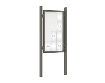 Schaukasten 1000 mit Quatro-Pfosten Farbe:Procity grau|Abmessungen:12 A4 - B 750 x H 1350 mm - Flügeltür|Pfosten:Mittelpfosten zum Einbetonieren - Ohne Titelleiste