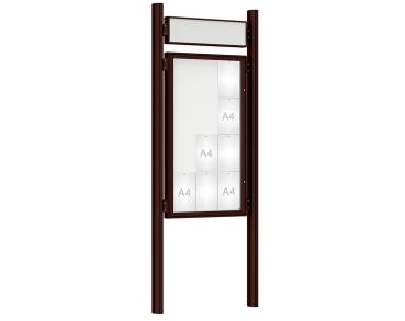 Schaukasten 1000 mit Quatro-Pfosten Farbe:RAL 8017|Abmessungen:12 A4 - B 750 x H 1350 mm - Flügeltür|Pfosten:Mittelpfosten zum Einbetonieren - Mit Titelleiste