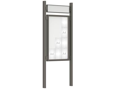 Schaukasten 1000 mit Quatro-Pfosten Farbe:Procity grau|Abmessungen:12 A4 - B 750 x H 1350 mm - Flügeltür|Pfosten:Mittelpfosten zum Einbetonieren - Mit Titelleiste