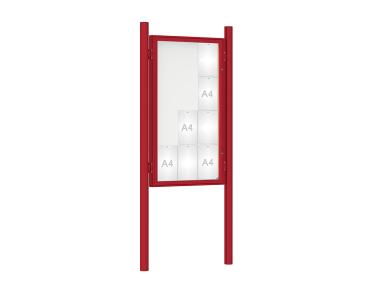 Schaukasten 1000 mit Pfosten Ø 76 mm Farbe:RAL 3004|Abmessungen:12 A4 - B 750 x H 1350 mm - Flügeltür|Pfosten:Pfosten-Set zum Einbetonieren - Ohne Titelleiste