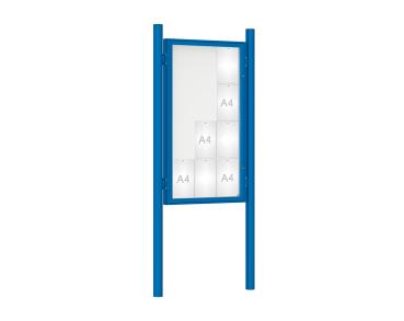 Schaukasten 1000 mit Pfosten Ø 76 mm Farbe:RAL 5010|Abmessungen:12 A4 - B 750 x H 1350 mm - Flügeltür|Pfosten:Pfosten-Set zum Einbetonieren - Ohne Titelleiste