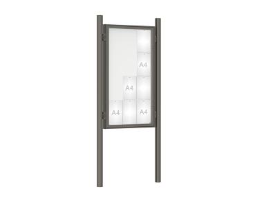 Schaukasten 1000 mit Pfosten Ø 76 mm Farbe:Procity grau|Abmessungen:12 A4 - B 750 x H 1350 mm - Flügeltür|Pfosten:Pfosten-Set zum Einbetonieren - Ohne Titelleiste
