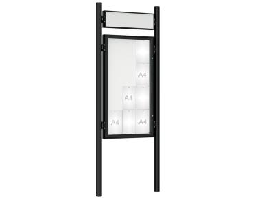 Schaukasten 1000 mit Pfosten Ø 76 mm Farbe:RAL 9005|Abmessungen:12 A4 - B 750 x H 1350 mm - Flügeltür|Pfosten:Pfosten-Set zum Einbetonieren - Mit Titelleiste