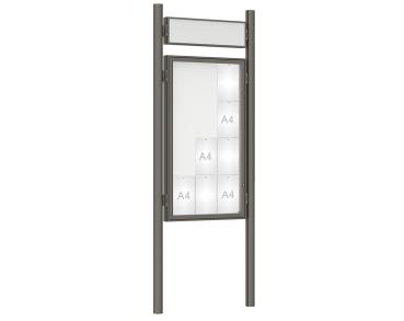 Schaukasten 1000 mit Pfosten Ø 76 mm Farbe:Procity grau|Abmessungen:12 A4 - B 750 x H 1350 mm - Flügeltür|Pfosten:Pfosten-Set zum Einbetonieren - Mit Titelleiste