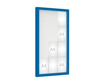 Schaukasten 1000 Farbe:RAL 5010|Verglasung:Plexichocs|Abmessungen:12 A4 – B 750 x H 1350 mm
