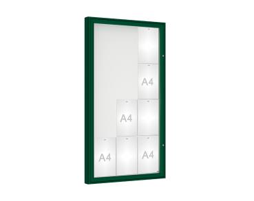 Schaukasten 1000 Farbe:RAL 6005|Verglasung:Plexichocs|Abmessungen:12 A4 – B 750 x H 1350 mm