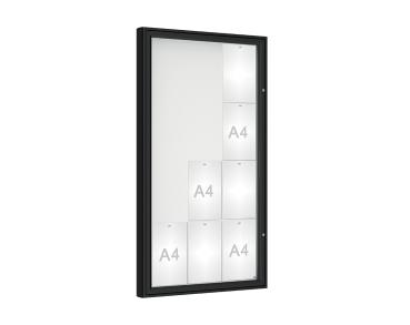 Schaukasten 1000 Farbe:RAL 9005|Verglasung:Plexichocs|Abmessungen:12 A4 – B 750 x H 1350 mm