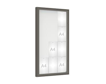 Schaukasten 1000 Farbe:Procity grau|Verglasung:Plexichocs|Abmessungen:12 A4 – B 750 x H 1350 mm