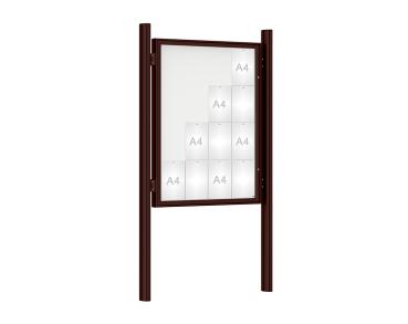 Schaukasten 1000 mit Quatro-Pfosten Farbe:RAL 8017|Abmessungen:16 A4 - B 1000 x H 1350 mm - Flügeltür|Pfosten:Mittelpfosten zum Einbetonieren - Ohne Titelleiste