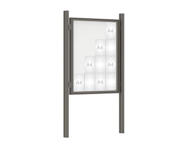 Schaukasten 1000 mit Quatro-Pfosten Farbe:Procity grau|Abmessungen:16 A4 - B 1000 x H 1350 mm - Flügeltür|Pfosten:Mittelpfosten zum Einbetonieren - Ohne Titelleiste