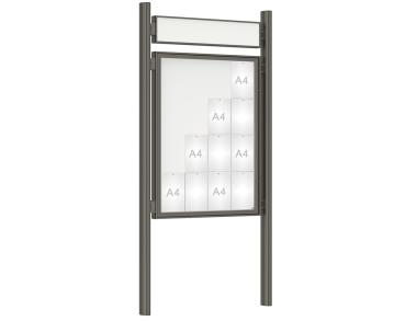Schaukasten 1000 mit Quatro-Pfosten Farbe:Procity grau|Abmessungen:16 A4 - B 1000 x H 1350 mm - Flügeltür|Pfosten:Pfosten-Set zum Einbetonieren - Mit Titelleiste