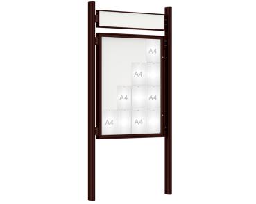 Schaukasten 1000 mit Quatro-Pfosten Farbe:RAL 8017|Abmessungen:16 A4 - B 1000 x H 1350 mm - Flügeltür|Pfosten:Mittelpfosten zum Einbetonieren - Mit Titelleiste