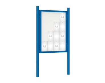 Schaukasten 1000 mit Pfosten Ø 76 mm Farbe:RAL 5010|Abmessungen:16 A4 - B 1000 x H 1350 mm - Flügeltür|Pfosten:Pfosten-Set zum Einbetonieren - Ohne Titelleiste