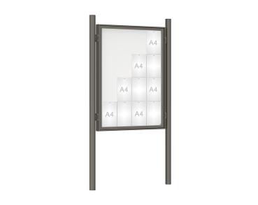 Schaukasten 1000 mit Pfosten Ø 76 mm Farbe:Procity grau|Abmessungen:16 A4 - B 1000 x H 1350 mm - Flügeltür|Pfosten:Pfosten-Set zum Einbetonieren - Ohne Titelleiste