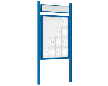 Schaukasten 1000 mit Pfosten Ø 76 mm Farbe:RAL 5010|Abmessungen:16 A4 - B 1000 x H 1350 mm - Flügeltür|Pfosten:Pfosten-Set zum Einbetonieren - Mit Titelleiste
