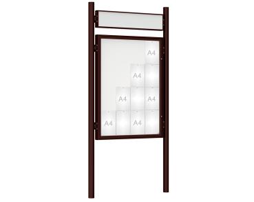 Schaukasten 1000 mit Pfosten Ø 76 mm Farbe:RAL 8017|Abmessungen:16 A4 - B 1000 x H 1350 mm - Flügeltür|Pfosten:Pfosten-Set zum Einbetonieren - Mit Titelleiste