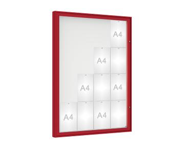 Schaukasten 1000 Farbe:RAL 3004|Verglasung:Plexichocs|Abmessungen:16 A4 – B 1000 x H 1350 mm