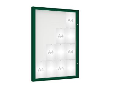 Schaukasten 1000 Farbe:RAL 6005|Verglasung:Plexichocs|Abmessungen:16 A4 – B 1000 x H 1350 mm