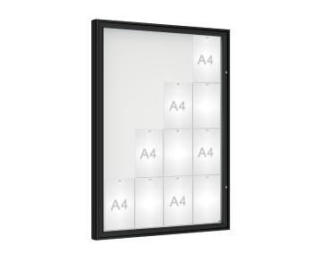 Schaukasten 1000 Farbe:RAL 9005|Verglasung:Plexichocs|Abmessungen:16 A4 – B 1000 x H 1350 mm
